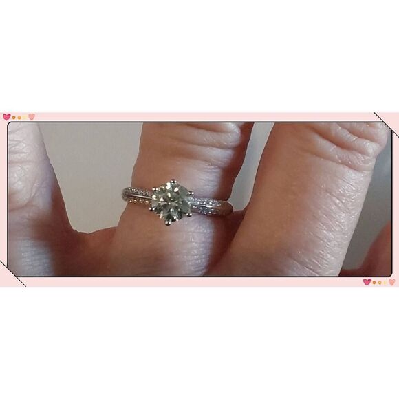 CERTIFIED Genuine Moissanite Diamond 1 Ct. Round/Pave Milgrain Engagement Ring 8 - Picture 4 of 6